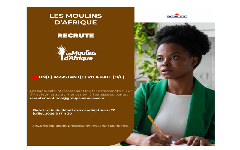 Les moulins d’afrique recrute Un(e) Assistant(e) RH & Paie (H/F)