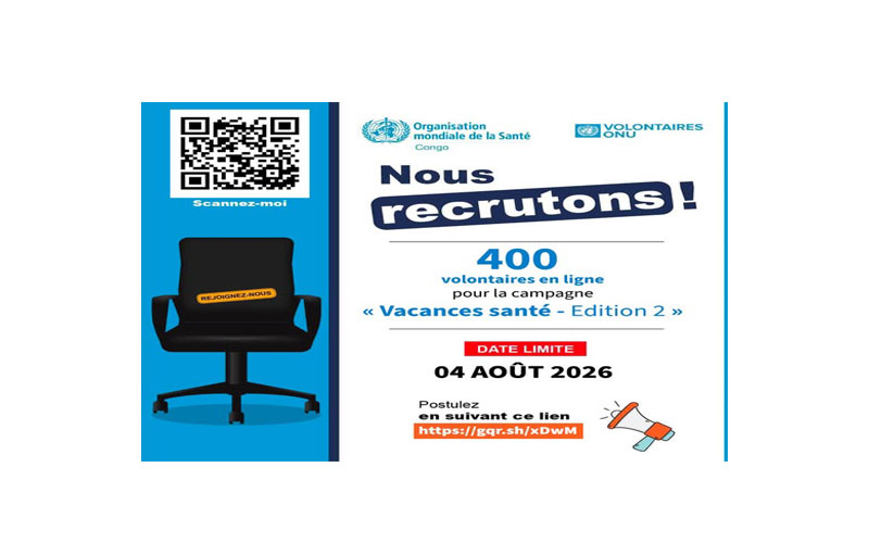 L&rsquo;OMS Congo recrute 400 volontaires en ligne pour une campagne numérique de sensibilisation