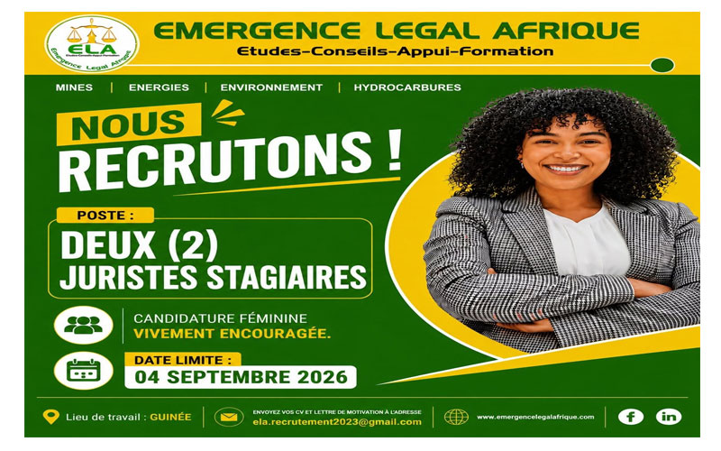 Emergence Legal Afrique Recrute 2 Juristes stagiaires